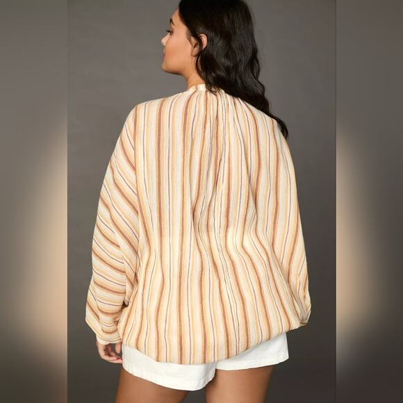 NEW Striped Beige and Whitw Tie Front Blouse - Picture 3 of 4